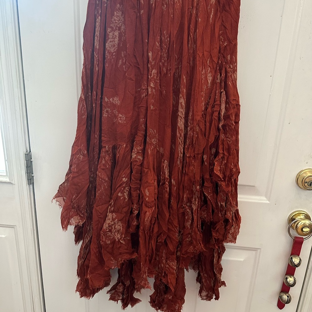 Free People Red Maxi Bubble Skirt Asymmetrical Ruffled